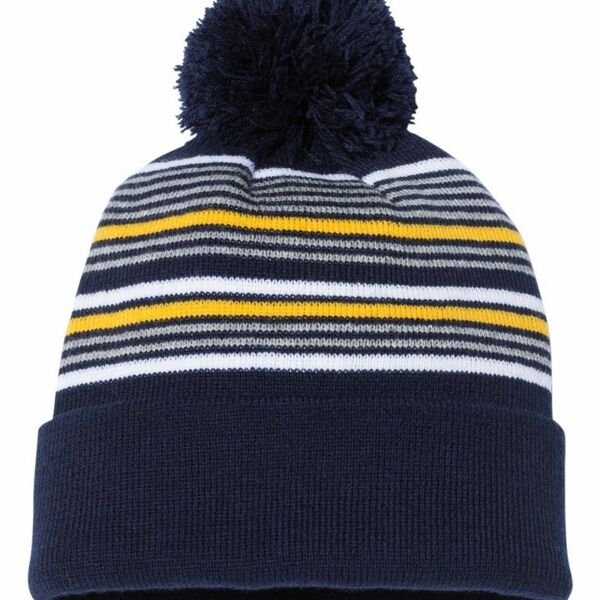 12" Striped Pom-Pom Cuffed Beanie Thumbnail